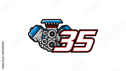 V8 Engine Number 35 Logo - Automotive Racing Performance.