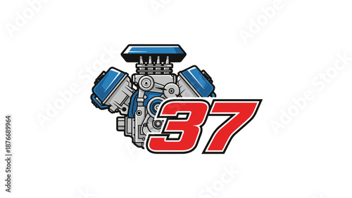 V8 Engine with Number 37 - Automotive Power.