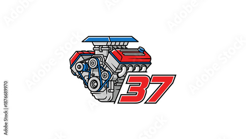 Powerful V8 Engine with Number 37 - Automotive Power Graphic.