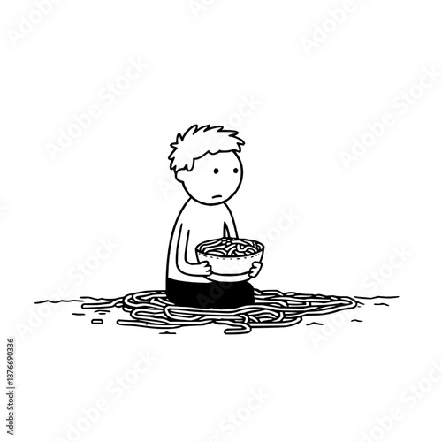 Sad Boy Holding Bowl of Coins Sitting in Water