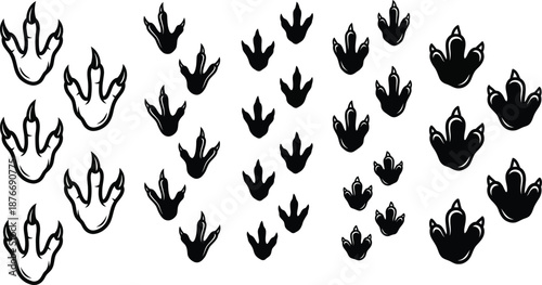 Dinosaur Paw Silhouette Vector Set – Prehistoric Three-Toed Footprint Illustration