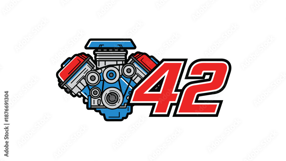 Naklejka premium V8 Engine with Number 42 - Racing Automotive Design.