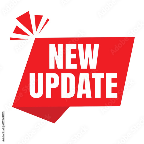 Bright red new update label with a burst design element