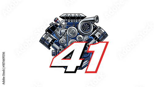 Turbocharged Engine with Number 41 - Automotive Performance.