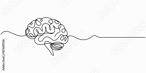 Human brain continuous one line drawing concept of Hand drawn minimalism style, one line Art icon drawing, Human brain continuous one line drawing of art vector illustration and intelligence outline