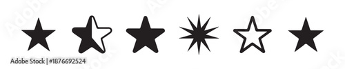 Six simple black star icons representing quality award or achievement rating levels