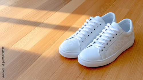 Pair of Untied White Sneake...