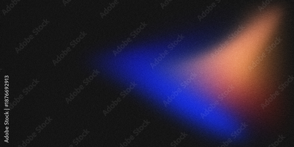 Obraz premium Abstract background with triangular gradient from blue to orange on black, featuring grainy texture and noise. Ideal for tech, creative, or futuristic design use.