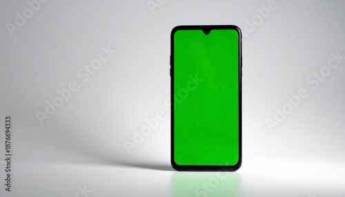 A black smartphone with a green screen is displayed on a neutral background.