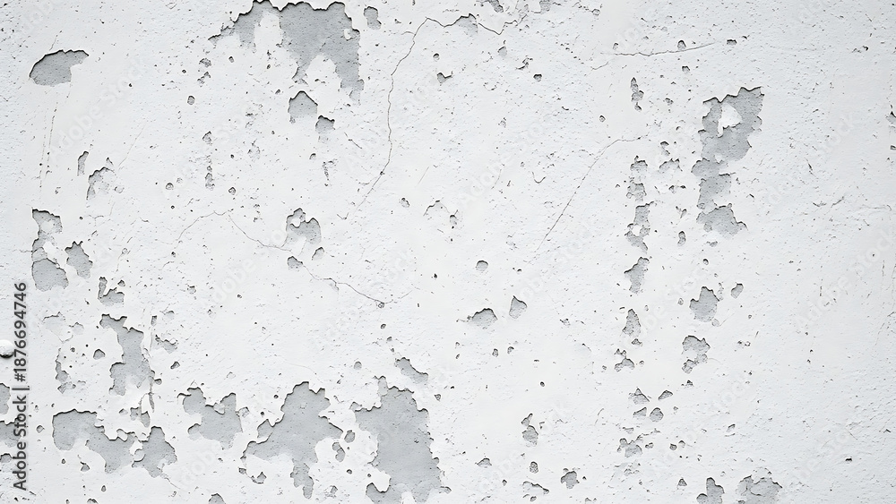 Fototapeta premium Distressed white wall with peeling paint and rough texture.