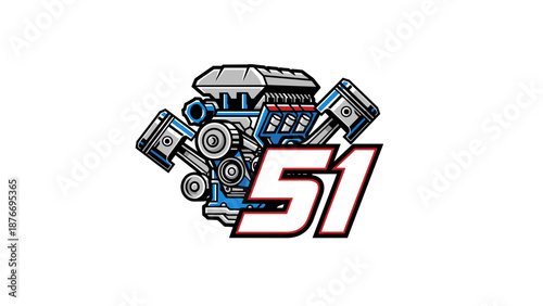 V8 Engine Number 51 Racing Graphic - Hot Rod Automotive Speed Power Design.