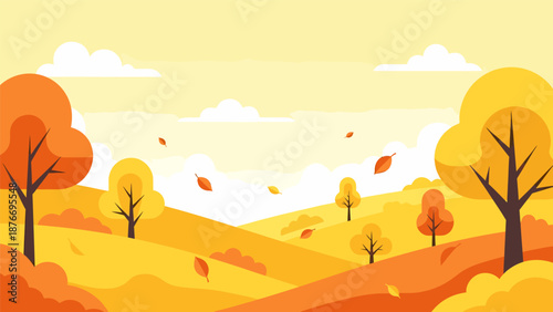 Autumn landscape with trees and falling leaves Autumn.
