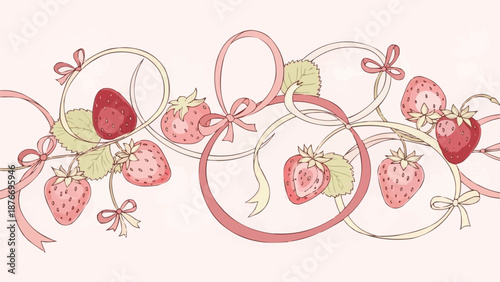 Sweet Strawberry and Ribbon Pattern.