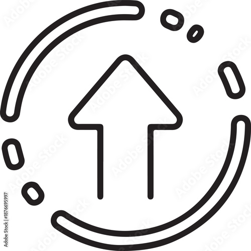 Arrow in circle indicating momentum isolated on white background