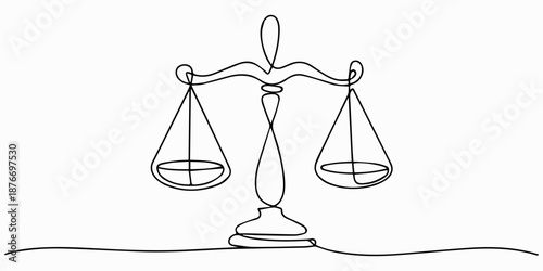 judicial scale, Scales of justice continuous one line drawing. Vintage scale, equilibrium, libra. Vector illustration, Continuous one line drawing of judicial scales or law scales. Libra symbol