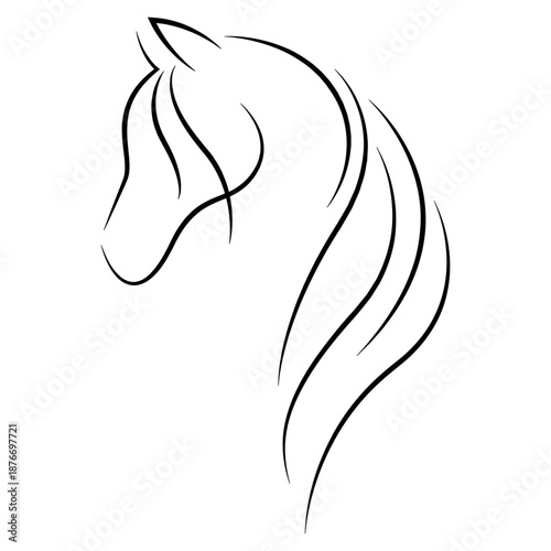Elegant horse head illustration with flowing mane depicted in a minimalist black line art style