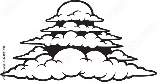 Black and white illustration of clouds and sun