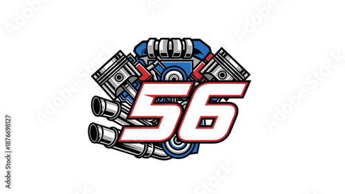Racing Engine Logo 56 Automotive Performance Power V-Engine Emblem Icon.