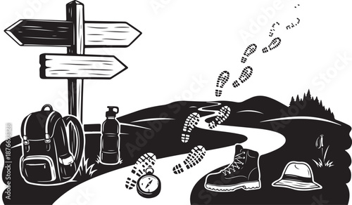 Traveler lost on winding road with backpack and signposts