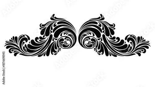 Elegant black floral scrollwork illustration designed as a symmetrical decorative border or frame element on a plain white background.