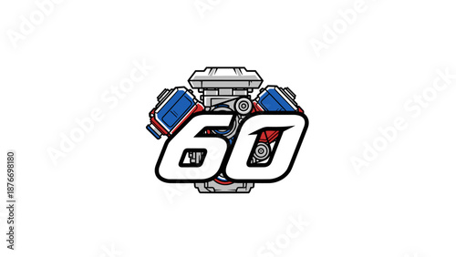 V8 Engine 60 Logo Design Automotive Performance Power Icon Hot Rod Speed Graphic.