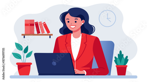 Woman working on laptop in office Vector