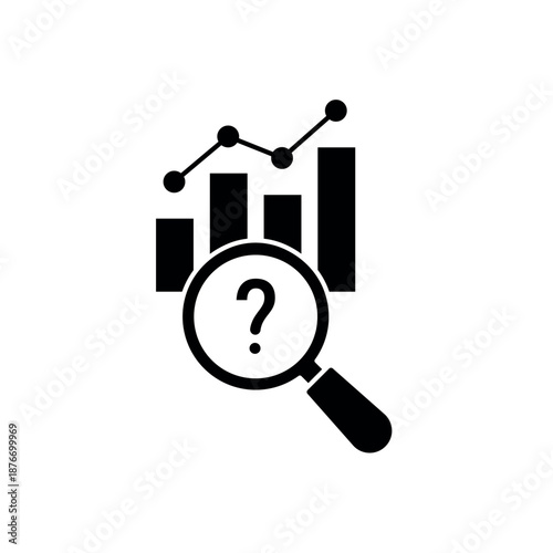 Significance chart bar and question magnifying glass outline editable stroke line drawing eps.