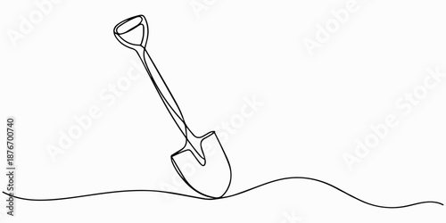 shovel continuous one line drawing, Continuous line drawing of shovel. Shovel linear icon. One line drawing background. Vector illustration. Shovel continuous line icon., Continuous line drawing
