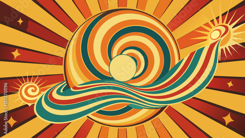 Swirling sunburst with planets Vector