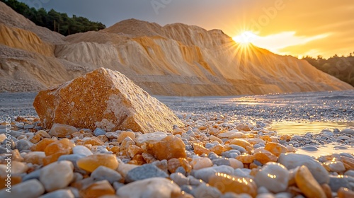 Quarry sunrise with natural light.