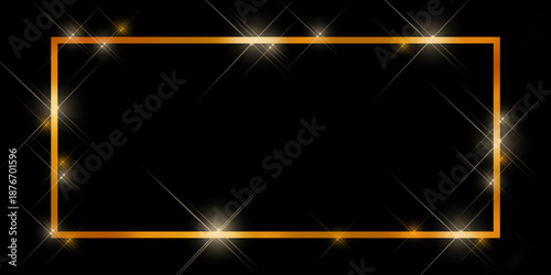 Elegant Golden Rectangle Frame with Sparkle Light Effects Isolated on White Background for Luxury Branding, Certificate Design, Advertising Layout, Presentation Slides, and Decorative Visual Use