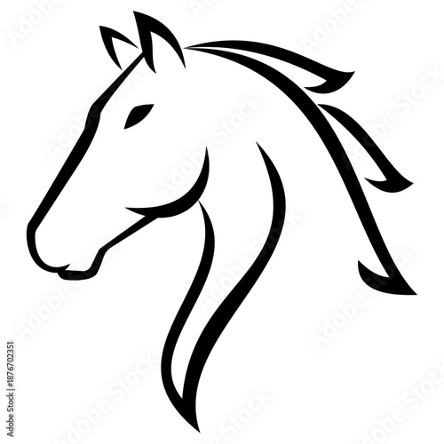Elegant horse head illustration with flowing mane and strong lines, viewed from the side
