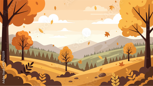 Autumn landscape with trees and mountains Autumn.