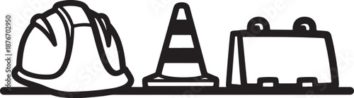 Construction safety equipment and tools on a flat surface