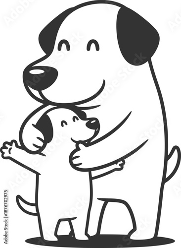 Heartwarming moment of a mother dog embracing her adorable puppy with love and affection