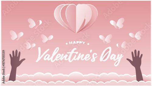 Happy Valentine's Day greeting card with heart hot air balloon