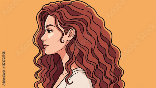 Beautiful Woman with Long Wavy Red Hair Profile View.