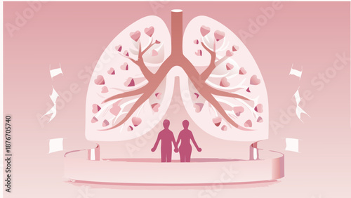 Couple standing in front of lungs with hearts