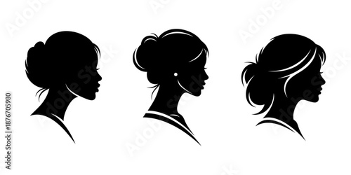 Profile Silhouettes of Women Displaying Elegant and Stylish Updo Hairstyles