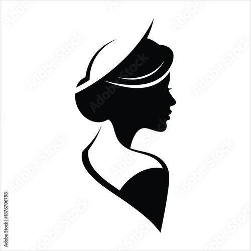 Elegant Woman's Profile Silhouette with Stylish Hat - Classic Fashion Vector Illustration