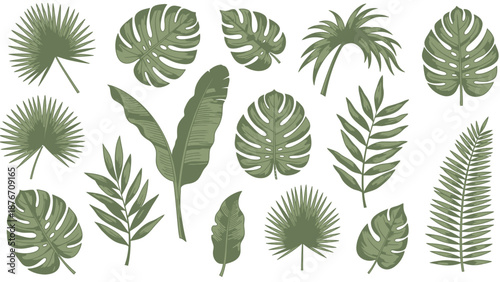 Vector set of isolated green cannabis leaves and hemp plant icons on a white background featuring nature patterns 