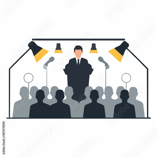 Political speech podium vector illustration with flat public address and civic communication scene