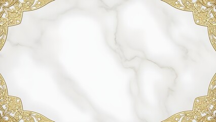 Luxury White Marble Background with Gold Floral Frame
