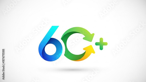 6g network symbol with plus sign and arrows on white background
