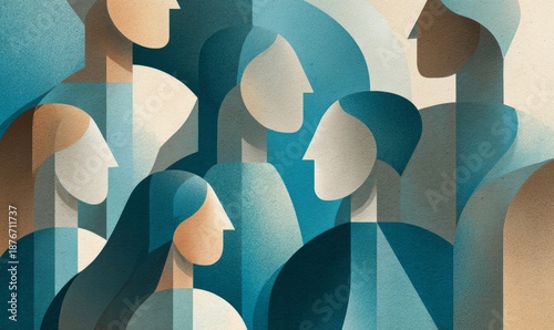 Abstract Illustration of Collaborative Business People in Vibrant Color Palette