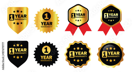 One Year Warranty Gold and Black Badge Set for Product Guarantee and Promotion