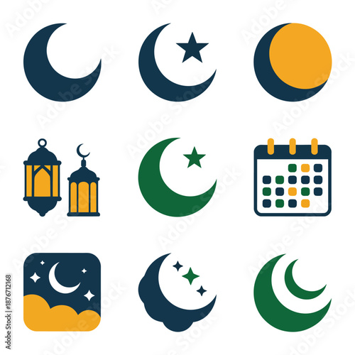 Celestial Collection: A diverse compilation of celestial elements showcasing various shapes of the moon, stars, and lanterns, perfect for projects related to astronomy, faith, and design.