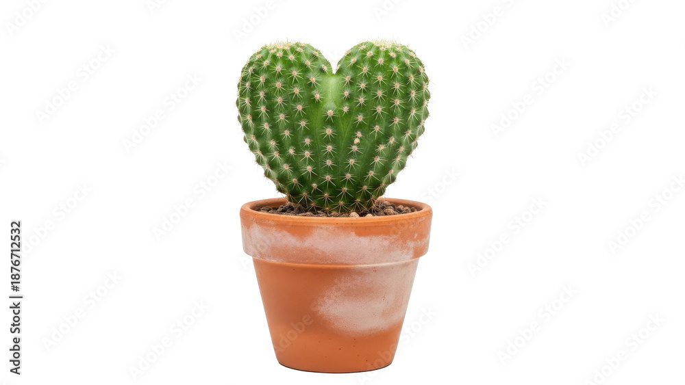 Fototapeta premium A charming heart-shaped cactus in a terracotta pot, symbolizing love and resilience isolated on transparent background