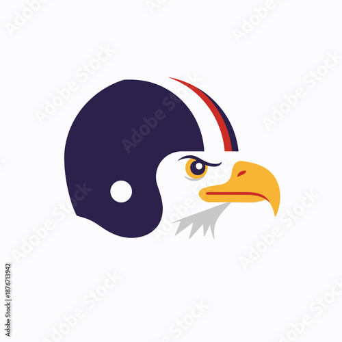 Stylized illustration of an eagle's head wearing a dark blue helmet with red and white stripes, depicting a strong and determined mascot.