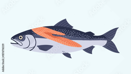 Stylized illustration of a whole fish with an orange fillet on its back